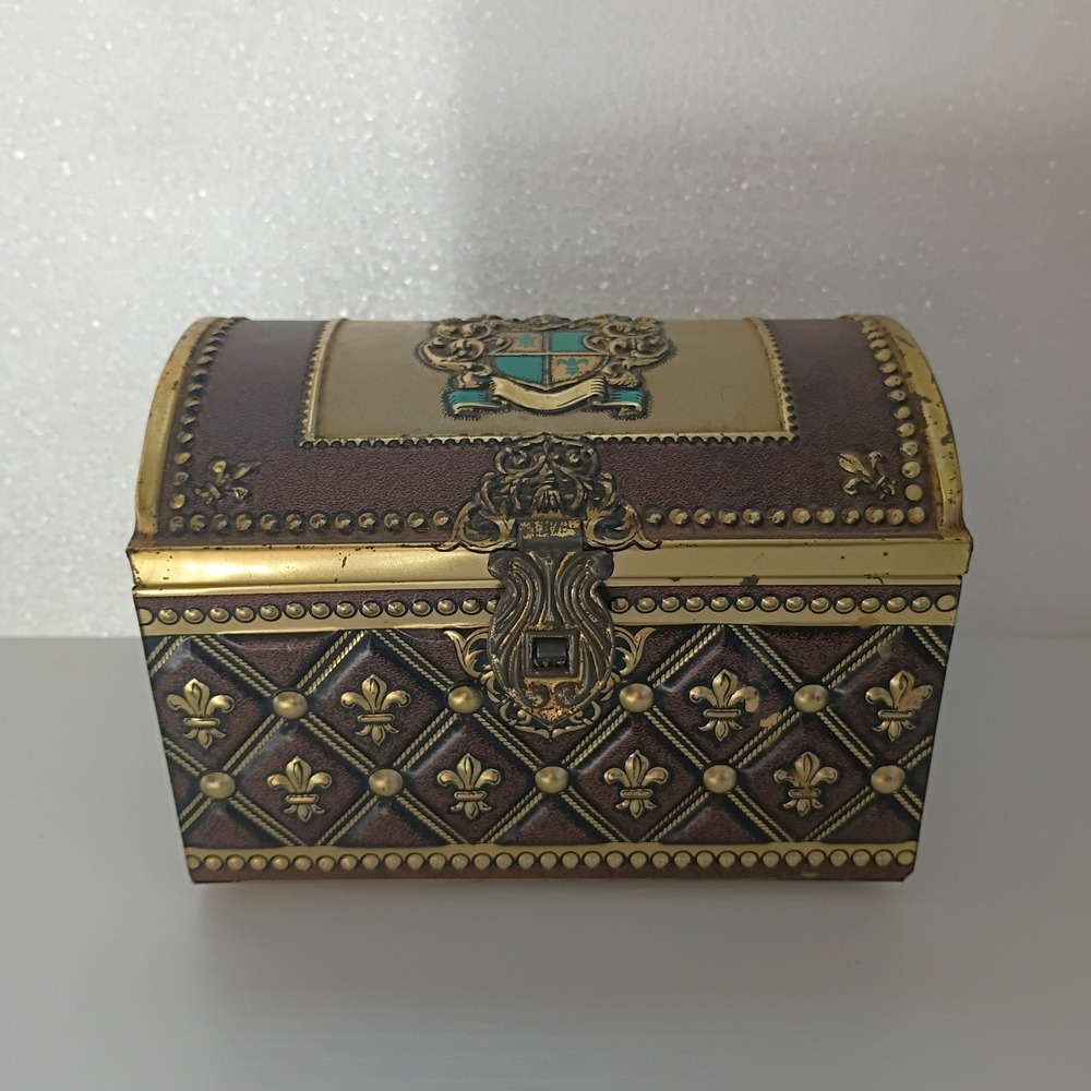Vintage West Germany Tin Cigar Box Treaure Chest Coat Of Arms